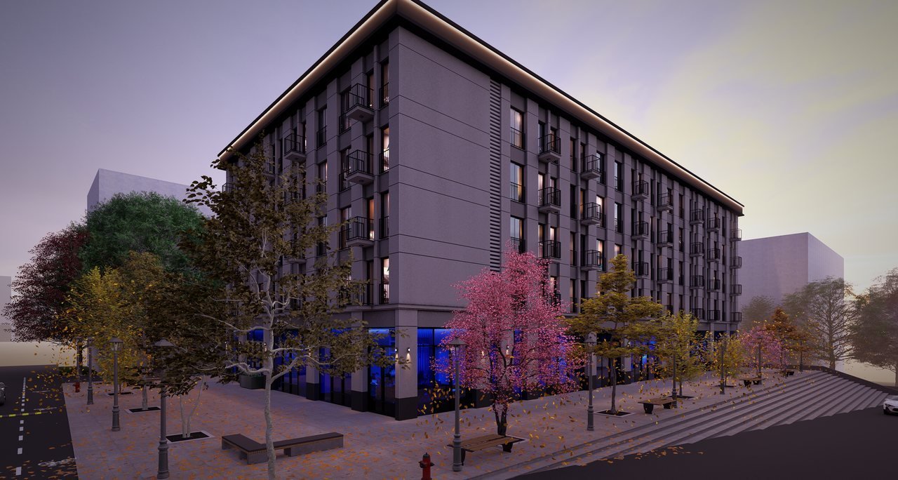 Albert Houses — köşeden görünüm; saçak ve düşey ritim